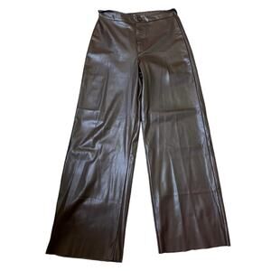 AMBIANCE APPAREL Vegan Leather Pants Brown High Rise Elastic Waist Medium EUC
